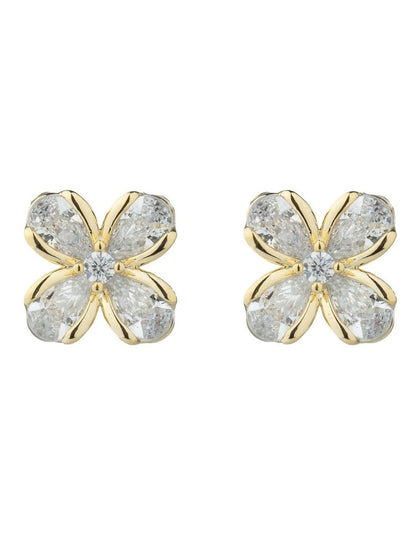 Gregory Ladner Flower CZ Stud Earrings GJEF039M in Gold