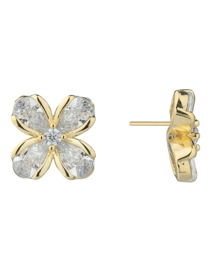 Gregory Ladner Flower CZ Stud Earrings GJEF039M in Gold