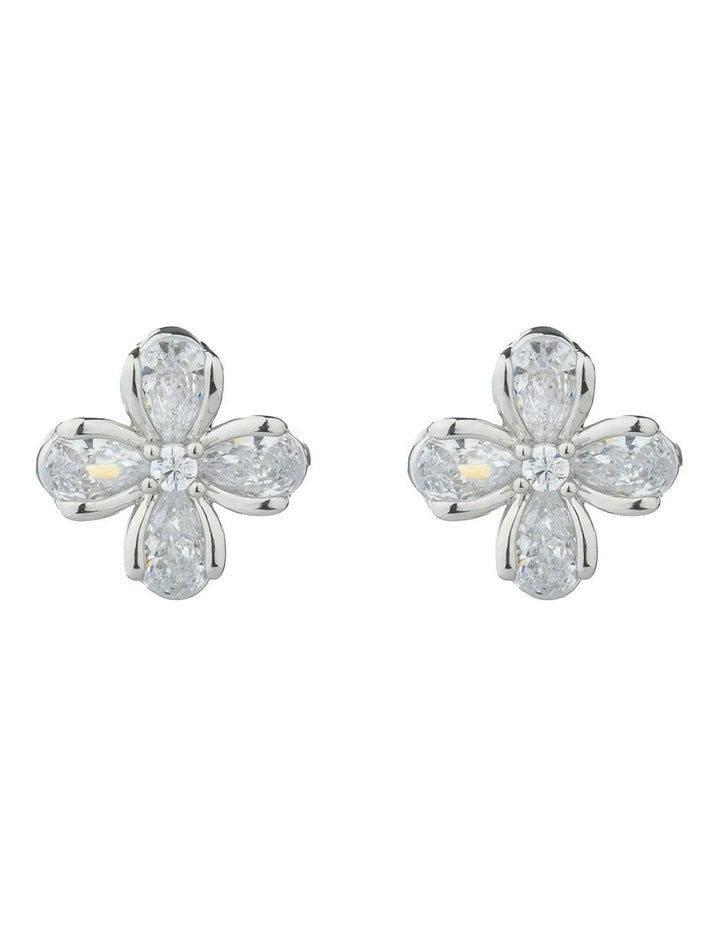 Gregory Ladner Flower CZ Stud Earrings GJEF039M in Rhodium