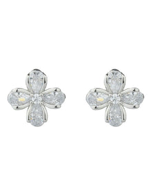 Gregory Ladner Flower CZ Stud Earrings GJEF039M in Rhodium