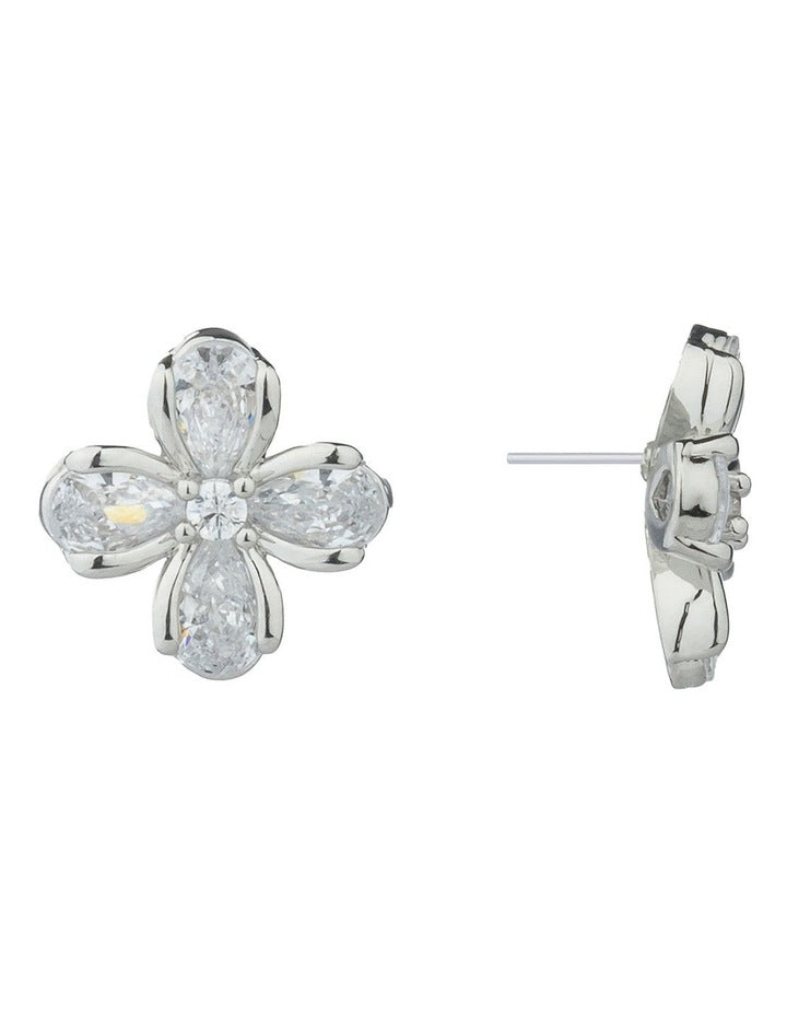 Gregory Ladner Flower CZ Stud Earrings GJEF039M in Rhodium