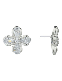 Gregory Ladner Flower CZ Stud Earrings GJEF039M in Rhodium