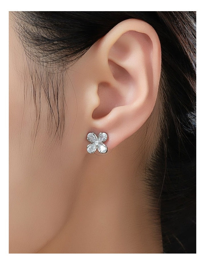Gregory Ladner Flower CZ Stud Earrings GJEF039M in Rhodium