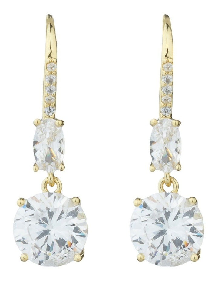 Gregory Ladner Round CZ Drop Earrings With Pave Arm Detail GJEF065M in Gold