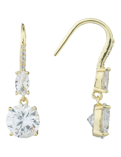 Gregory Ladner Round CZ Drop Earrings With Pave Arm Detail GJEF065M in Gold