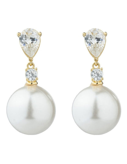 Gregory Ladner Pear CZ Earrings With Round Pearl Drop GJEF075M in Gold