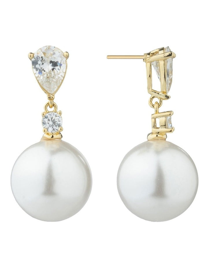Gregory Ladner Pear CZ Earrings With Round Pearl Drop GJEF075M in Gold