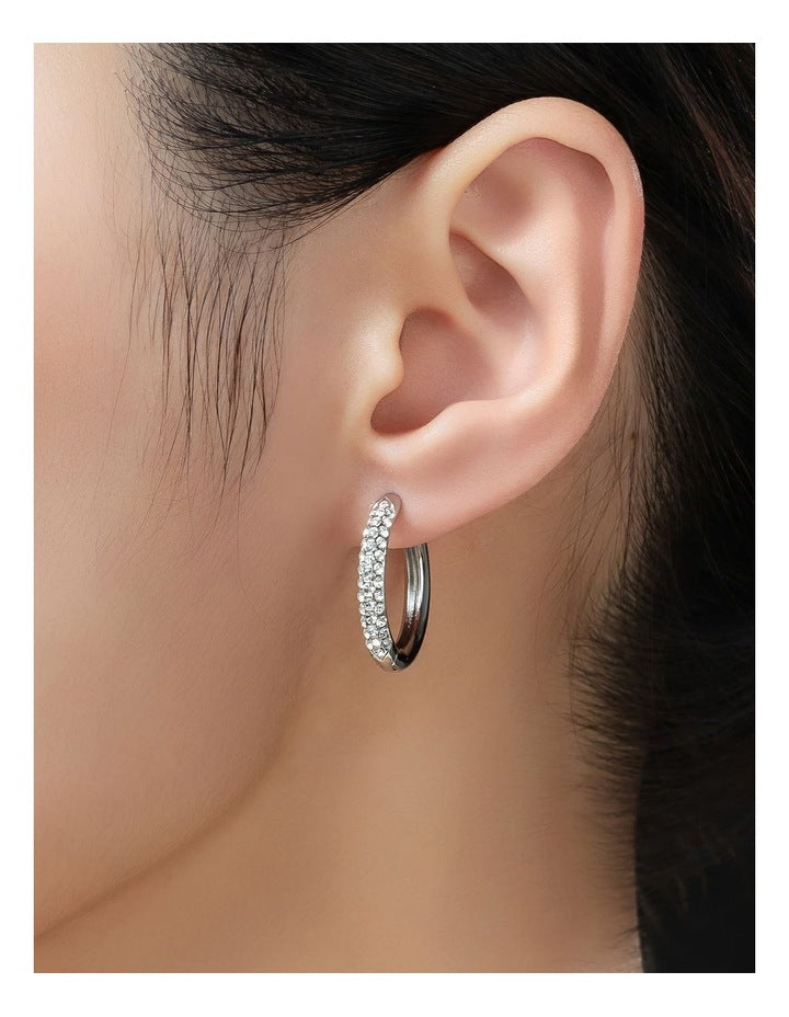 Gregory Ladner Beville CZ Hoop Earringfs GJEF093M in Rhodium