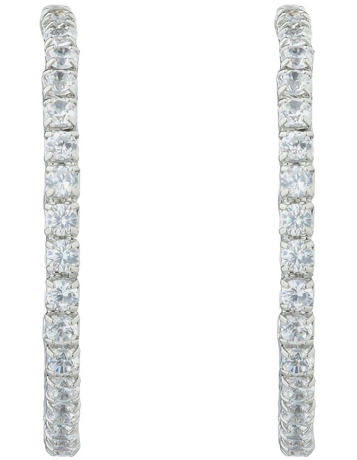 Gregory Ladner Hoop Earrings With CZ Edge GJEF145M in Rhodium