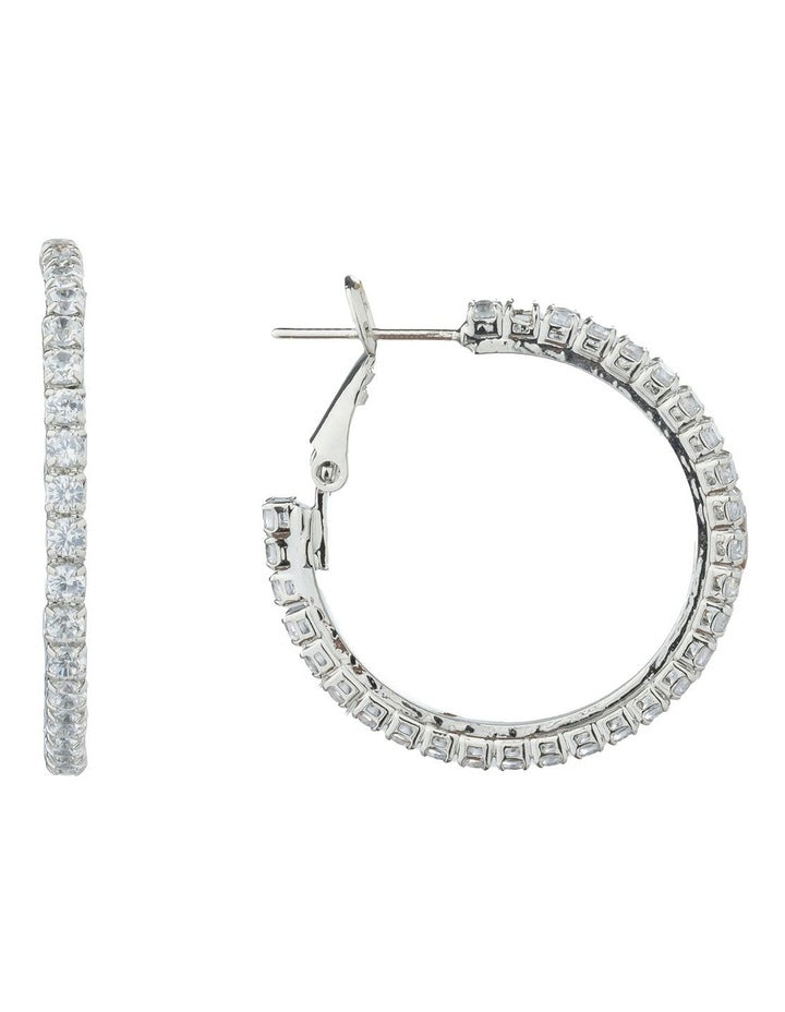 Gregory Ladner Hoop Earrings With CZ Edge GJEF145M in Rhodium