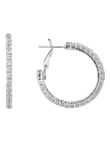 Gregory Ladner Hoop Earrings With CZ Edge GJEF145M in Rhodium