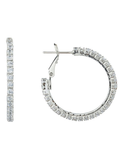 Gregory Ladner Hoop Earrings With CZ Edge GJEF145M in Rhodium