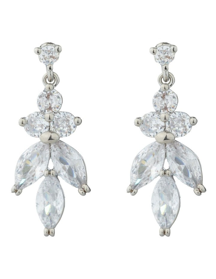 Gregory Ladner Crystal Drop Earrings In A Floral Design GJEF150M in Rhodium
