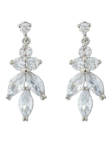 Gregory Ladner Crystal Drop Earrings In A Floral Design GJEF150M in Rhodium