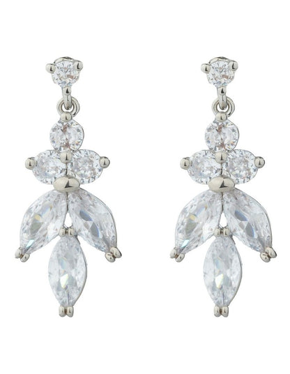 Gregory Ladner Crystal Drop Earrings In A Floral Design GJEF150M in Rhodium