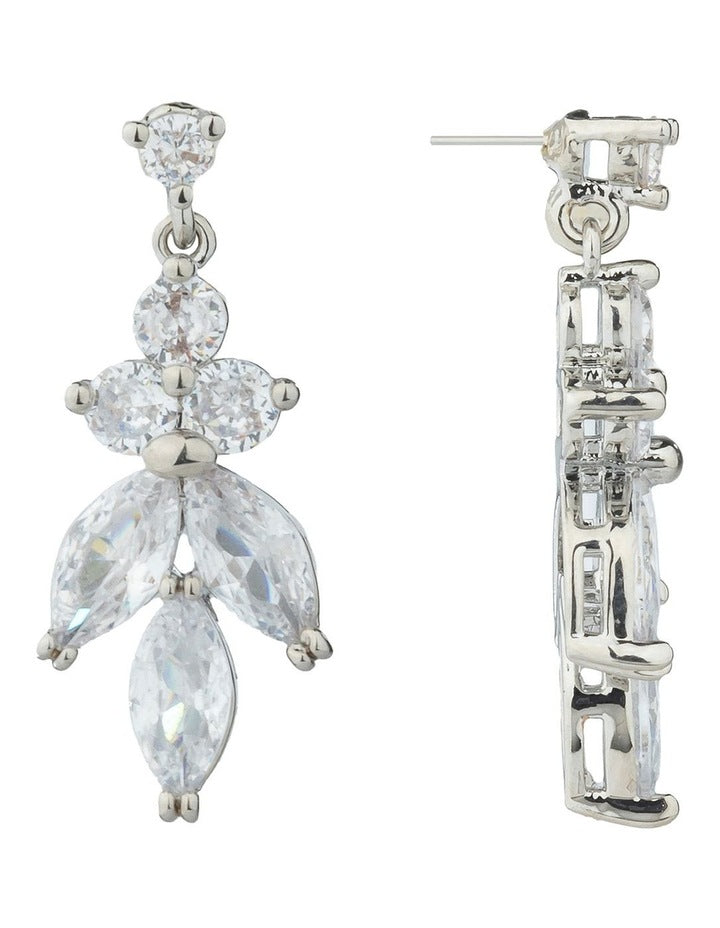 Gregory Ladner Crystal Drop Earrings In A Floral Design GJEF150M in Rhodium