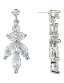 Gregory Ladner Crystal Drop Earrings In A Floral Design GJEF150M in Rhodium