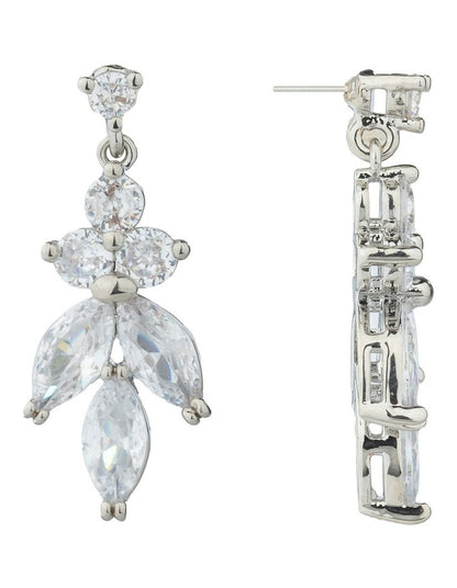 Gregory Ladner Crystal Drop Earrings In A Floral Design GJEF150M in Rhodium