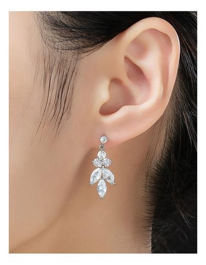 Gregory Ladner Crystal Drop Earrings In A Floral Design GJEF150M in Rhodium