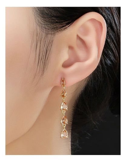 Gregory Ladner Pear CZ Long Drop Earrings GJEF152M in Blush