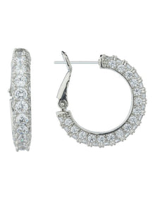 Gregory Ladner Pave Crystal Hoop Earrings GJEF156M in Rhodium