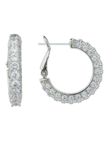 Gregory Ladner Pave Crystal Hoop Earrings GJEF156M in Rhodium