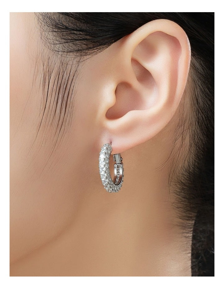 Gregory Ladner Pave Crystal Hoop Earrings GJEF156M in Rhodium