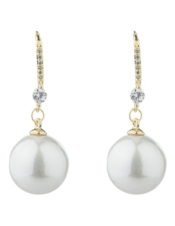 Gregory Ladner Round Pearl Drop Earrings With CZ Detail GJEF160M in Gold
