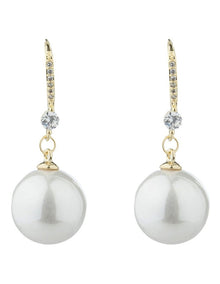 Gregory Ladner Round Pearl Drop Earrings With CZ Detail GJEF160M in Gold