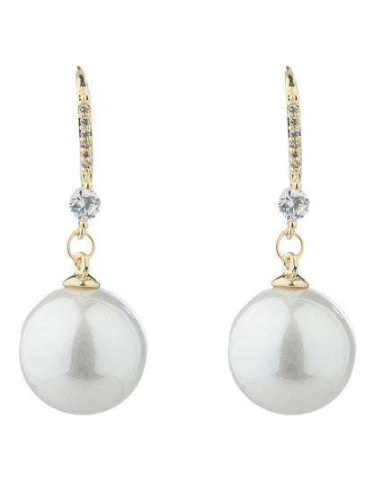 Gregory Ladner Round Pearl Drop Earrings With CZ Detail GJEF160M in Gold