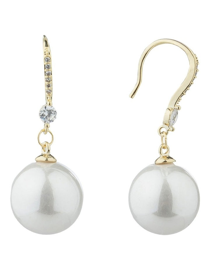 Gregory Ladner Round Pearl Drop Earrings With CZ Detail GJEF160M in Gold