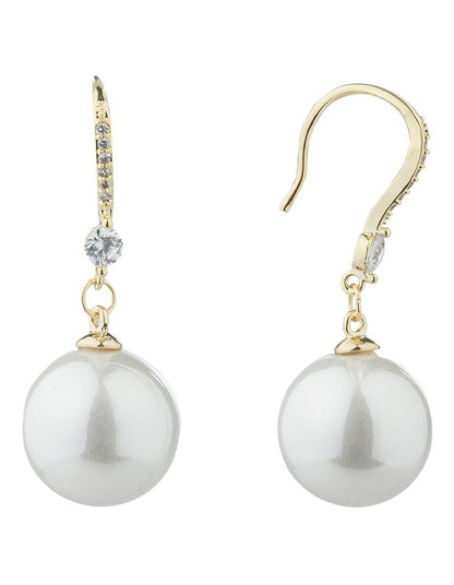 Gregory Ladner Round Pearl Drop Earrings With CZ Detail GJEF160M in Gold