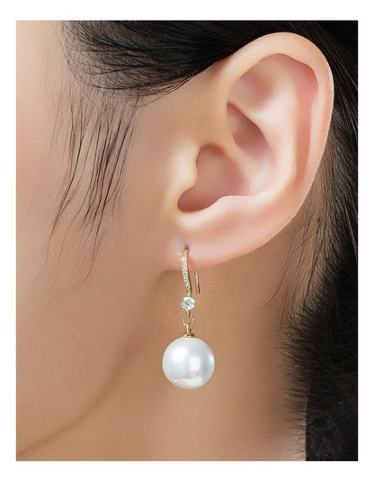 Gregory Ladner Round Pearl Drop Earrings With CZ Detail GJEF160M in Gold