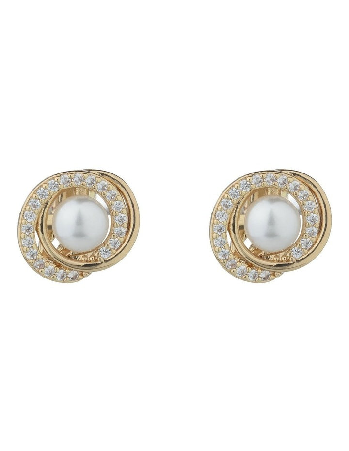 Gregory Ladner Pearl Stud With CZ Surround GJEF163M in Gold