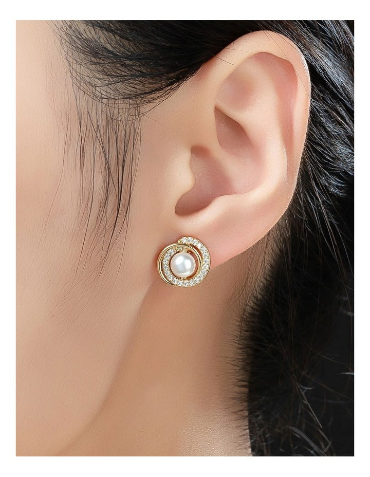 Gregory Ladner Pearl Stud With CZ Surround GJEF163M in Gold