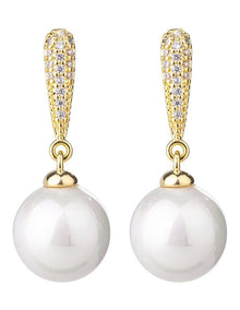 Gregory Ladner Pearl Drop Earrings With CZ Arm GJEF166M in Gold