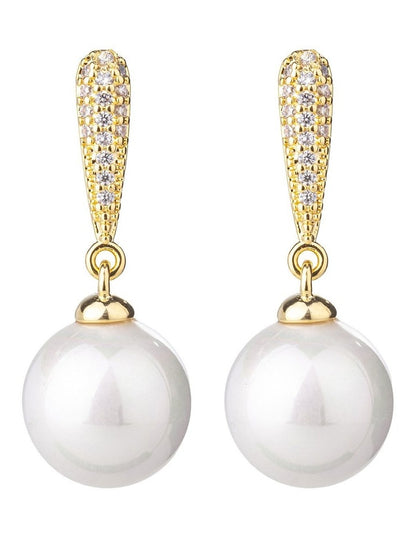 Gregory Ladner Pearl Drop Earrings With CZ Arm GJEF166M in Gold