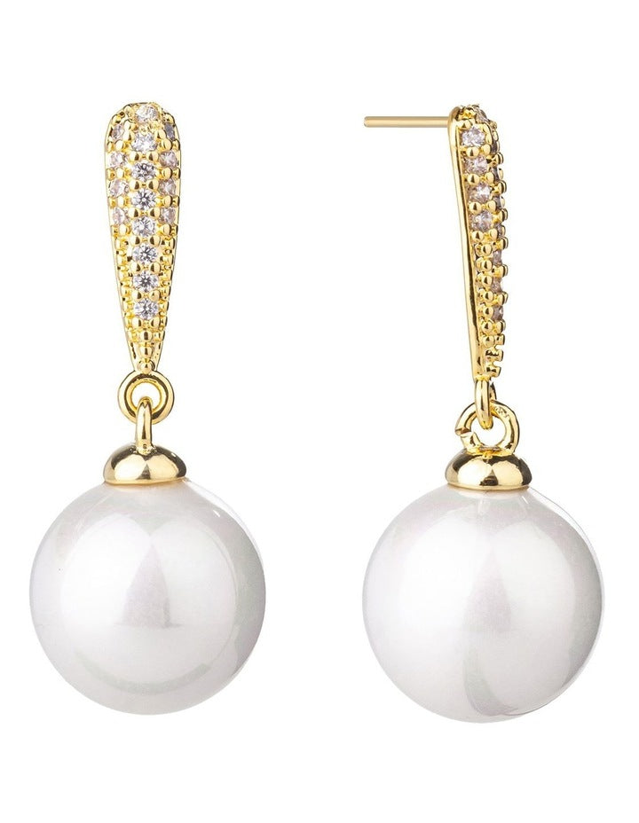 Gregory Ladner Pearl Drop Earrings With CZ Arm GJEF166M in Gold