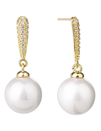 Gregory Ladner Pearl Drop Earrings With CZ Arm GJEF166M in Gold