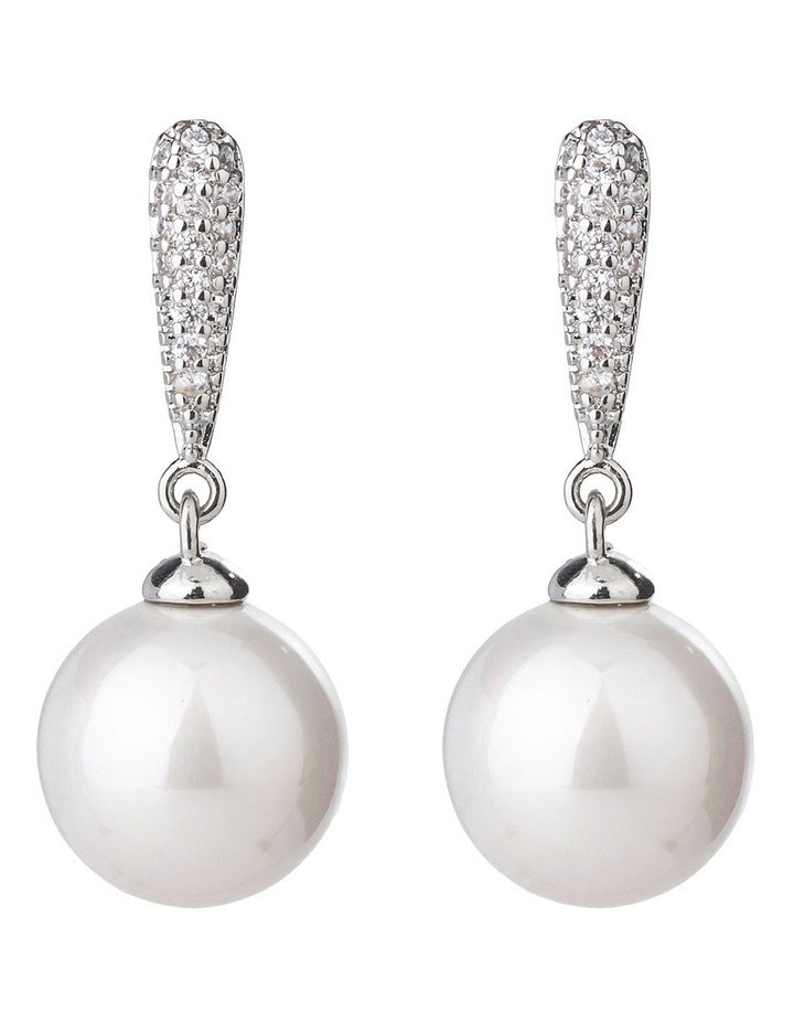 Gregory Ladner Pearl Drop Earrings With CZ Arm GJEF166M in Rhodium