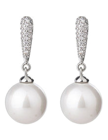 Gregory Ladner Pearl Drop Earrings With CZ Arm GJEF166M in Rhodium