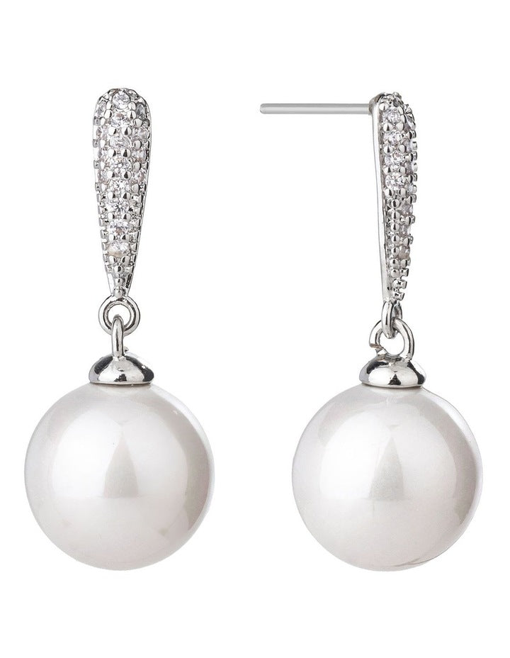 Gregory Ladner Pearl Drop Earrings With CZ Arm GJEF166M in Rhodium