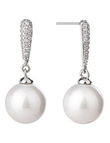 Gregory Ladner Pearl Drop Earrings With CZ Arm GJEF166M in Rhodium