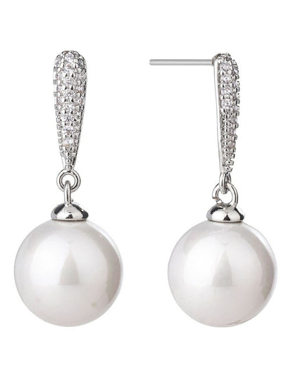 Gregory Ladner Pearl Drop Earrings With CZ Arm GJEF166M in Rhodium