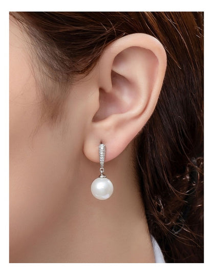 Gregory Ladner Pearl Drop Earrings With CZ Arm GJEF166M in Rhodium