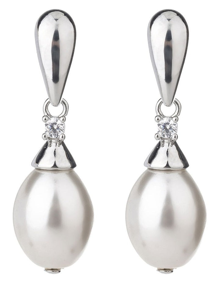 Gregory Ladner Oval Pearl Drop Earrings GJEF167M in Rhodium