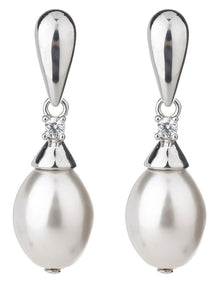 Gregory Ladner Oval Pearl Drop Earrings GJEF167M in Rhodium