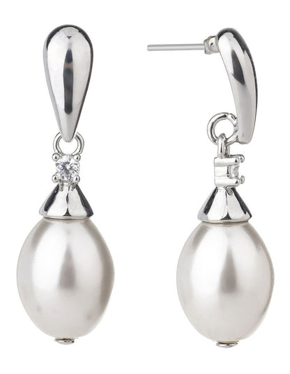 Gregory Ladner Oval Pearl Drop Earrings GJEF167M in Rhodium
