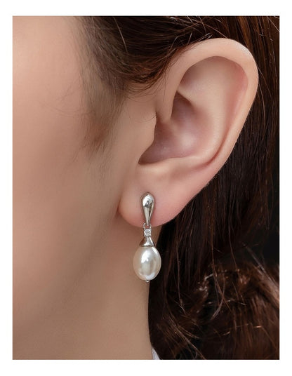 Gregory Ladner Oval Pearl Drop Earrings GJEF167M in Rhodium