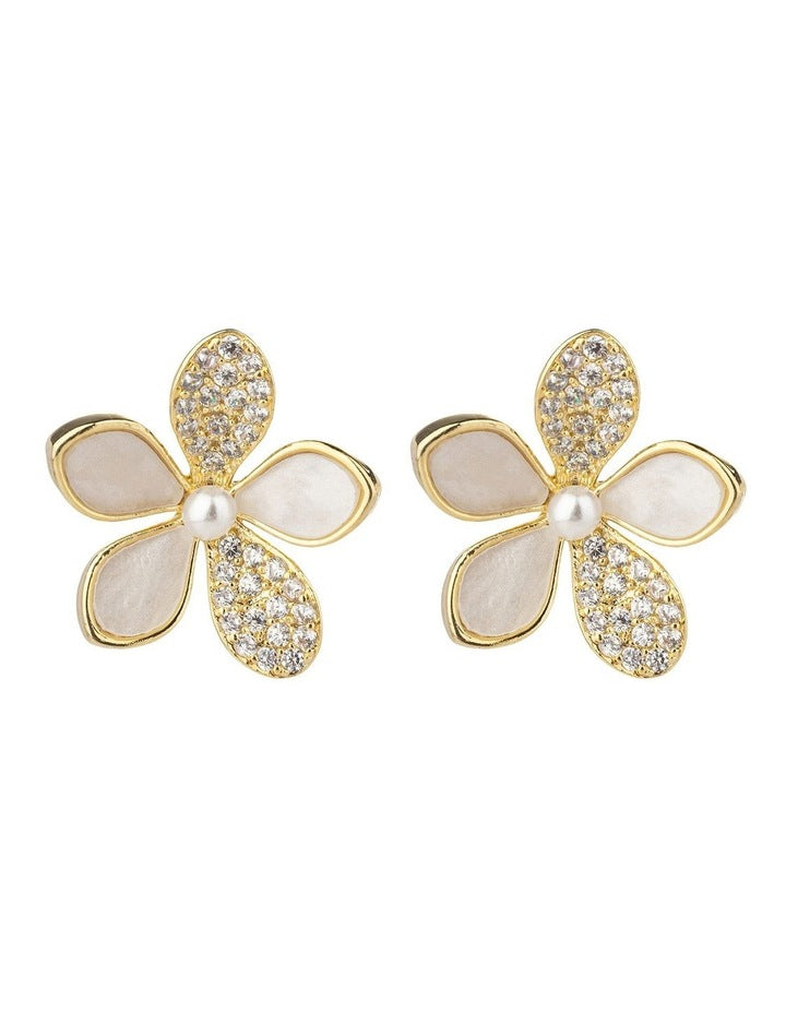 Gregory Ladner Mother Of Pearl CZ Daisy Earrings GJEF173M in Gold